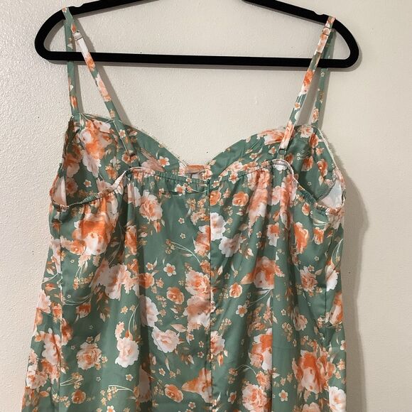 Green Floral Satin Lace Fairycore Feminine Romantic Casual Summer Slip Dress 2XL - Picture 5 of 7